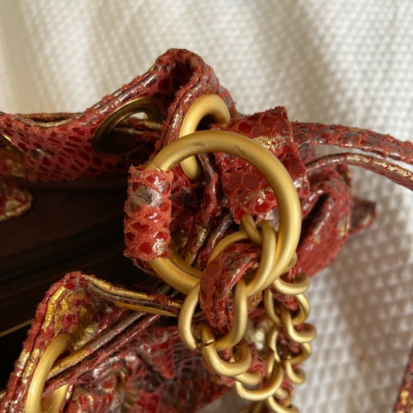 Adrienne Vittadine Red Gold & Silver Snake Skin Leather Pocketbook - Picture 6 of 12